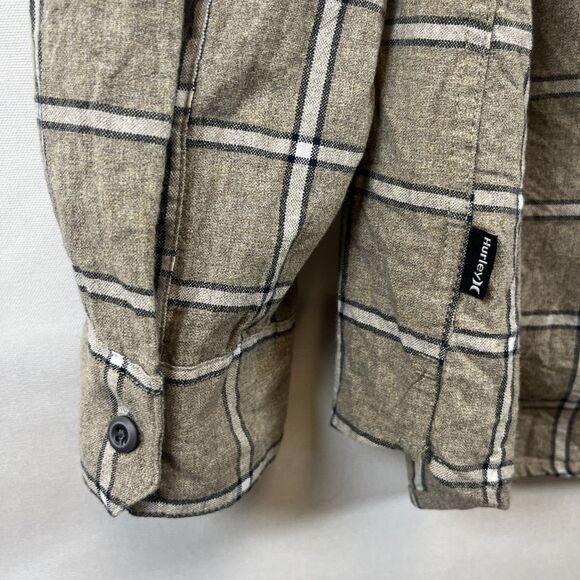 Hurley Men’s Casual Button Up Shirt Long Sleeve Plaid Classic Fit Neutral Size L - Picture 4 of 6